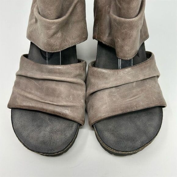 OTBT Patchouli Ruched Gray Leather Back Zipper Heeled Sandals Size 9M Open Toe - Picture 5 of 14